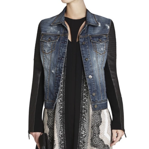 Bcbg Jackets Coats Bcbg Nikki Faux Leather Sleeve Denim Jacket Poshmark